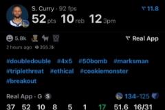 库里35岁后4次50+领跑NBA历史 詹姆斯仅列第二！