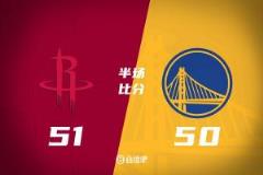 近身肉搏申京11分8板 库里被严防3分7助 火箭半场领先勇士1分