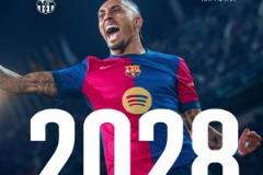 拉菲尼亚续约巴萨至2028年，56场34球22助攻助球队夺三冠