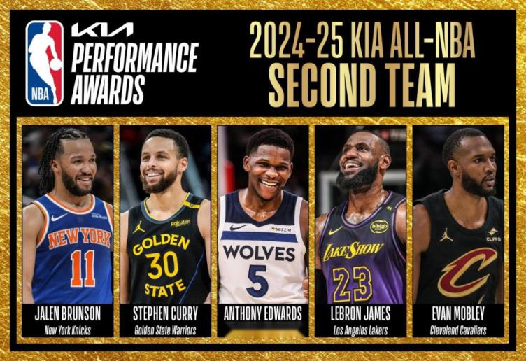 NBA常规赛二阵名单公布！詹姆斯、库里领衔，爱德华兹、布伦森入选！