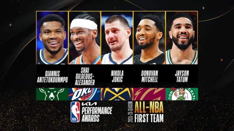 NBA常规赛一阵名单公布！亚历山大、字母哥、塔图姆、约基奇全票入选！
