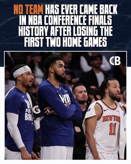尼克斯面临挑战，NBA历史上从未有球队在分区决赛先失两个主场后实现逆转